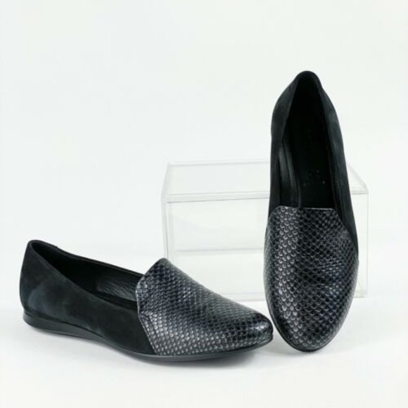 ECCO Touch Ballerina 2 Black Slip On Shoes Sz 37 6 6.5 Snakeskin Scale Loafers - Picture 1 of 10